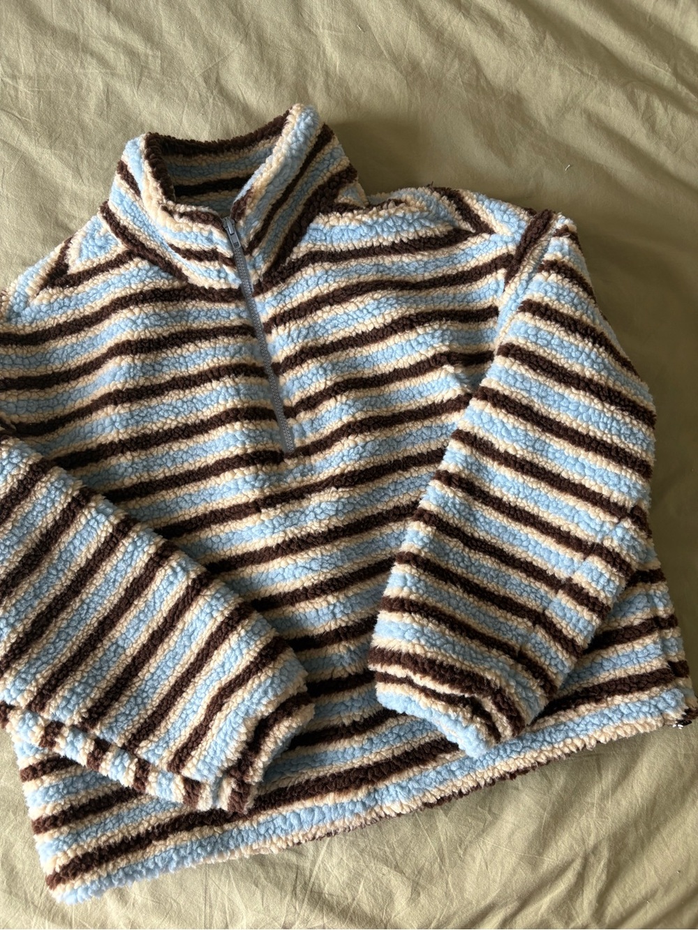 Cider Blue and Brown Striped Sherpa Half-Zip Pullover